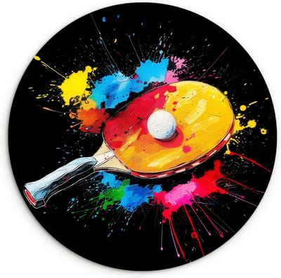 WallCircle® Wandcirkel 120x120 cm - Muurcirkel Graffiti - Sport - Tafeltennis - Verf - Ping Pong - Kinderkamer - Hobby - Muurdecoratie cirkel woonkamer - Wanddecoratie slaapkamer - Kamer decoratie accessoires - Ronde schilderijen binnen