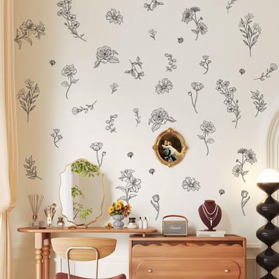 Dailygoods- Muurstickers Vintage Bloemen - 15 Bladen - 48 Stuks - Zelfklevend - Wanddecoratie Slaapkamer - Decoratie Kinderen - 20 x 30 cm