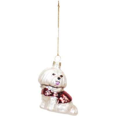 House Vitamin Xmas hanger dog glass white 7x4,5x7,5cm