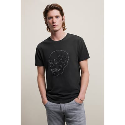 John Varvatos Ss Crew Tee - Skull Emboridery Black Maat: L | T-shirts met Print Outlet | Heren | Zwart