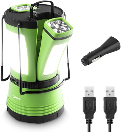 LEPRO Kampeerlamp 600 Lumen - Oplaadbare Tentlamp met 2 Afneembare Zaklampen - Dimbaar - IPX4 Waterbestendig - Stormlamp voor Noodverlichting