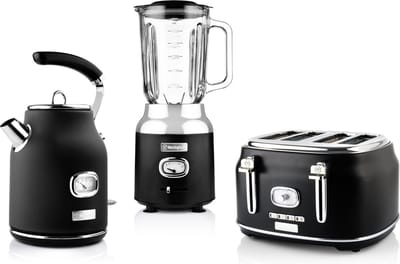 Westinghouse Retro 3-delige Set – Waterkoker 1,7L + Broodrooster 4 Sneden + Blender 1,5L – Zwart