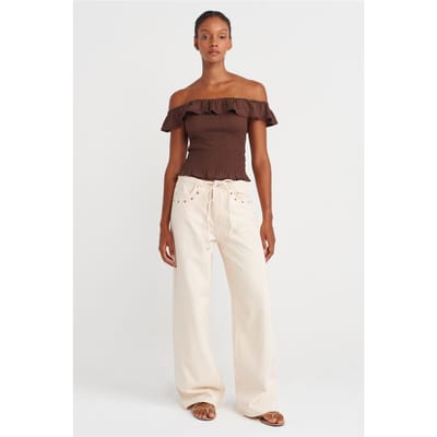 Mid-Waist Wijde Pijp Katoenen Denim Jeans