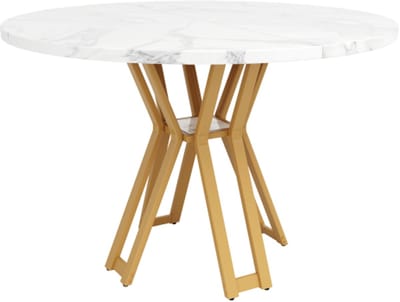 Ronde eettafel (100×100×76cm), keukentafel, ronde salontafel voor 4-6 personen, geschikt voor eetkamer, woonkamer, metalen tafelpoten, geometrische tafelpoten, Gouden poten