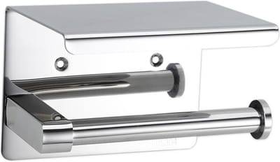 Intirilife toiletrolhouder met planchet in ZILVER - Roestvrijstalen papierhouder met planchet voor boren - Toiletrolhouder Handdoekhouder