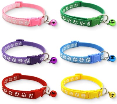 Dailygoods- Kattenhalsband 6 stuks - Verstelbaar - Nylon - Veiligheidssluiting - Met belletjes - Reflecterend - Gepersonaliseerd - Huisdierhalsband