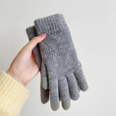 Mode Dames Winter Kasjmier Koudebescherming Dubbellaags Verdikkend Warmhouden Gebreide Wollen Handschoenen donkergrijze kleur