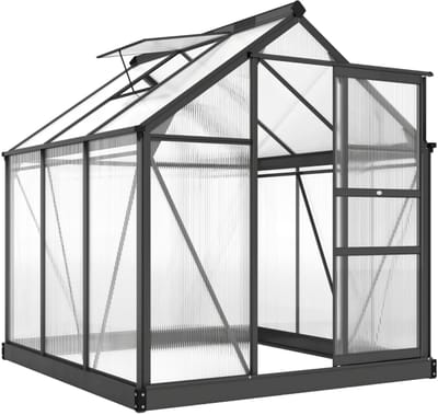 Kas met Fundering, Dakraam, Schuifdeur - UV-bestendig - 4 mm Panelen - Tuinkas - Broeikas - Kweekkas - Tomatenkas - Groentekas - Plantenkas - voor Groenten, Bloemen, Planten - 192 x 192 x 201 cm - Aluminiumlegering + Polycarbonaat