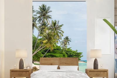 Behang - Fotobehang Palmbomen - Strand - Zomer - Tropisch - Breedte 170 cm x hoogte 260 cm