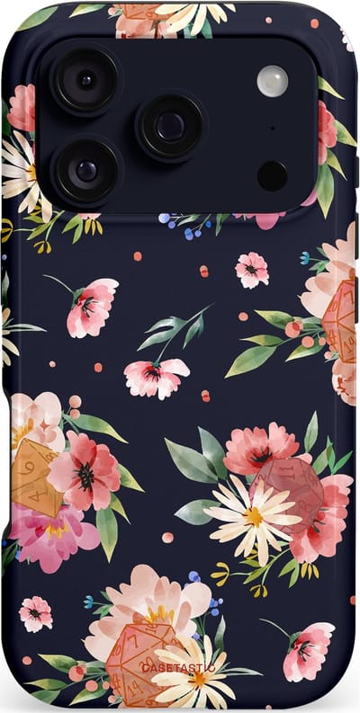 Casetastic hoesje geschikt voor Apple iPhone 17 Pro - MagSafe - Dubbellaagse bescherming - Bloemenkracht met D20 - Fashion Case - Zwart Perzik Zand Grijs