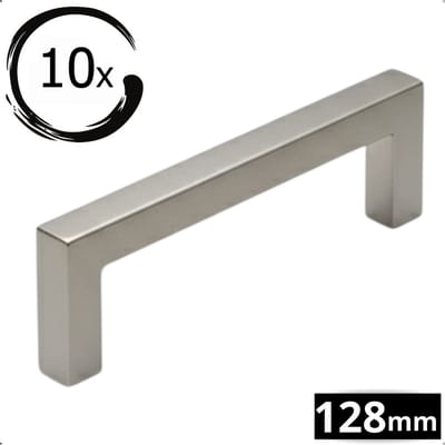 10X Handgrepen RVS - Boormaat 128mm - Greepjes - Handgreep - Handgrepen keukenkastjes - Handvatten - Meubelgreep RVS - Handgrepen voor deurtjes