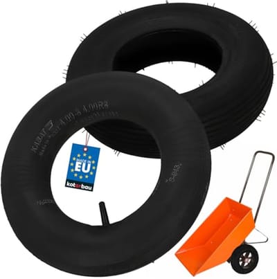 KOTARBAU® Kruiwagenband met Binnenband, Gummi, 4.00-8, Zwart, Kruiwagenband – ⌀ 38 cm – 4PR, Binnenband – ⌀ 33 cm, Vervangende Band voor Schubkarre, Tuinwagen