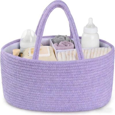 Thijox - 3-vaks Luier Basketbal Organizer – Baby Strap met Afneembare Divider voor Diapers, Wipes en Crème – Reis- en Thuisoplossing in Paars voor Jon