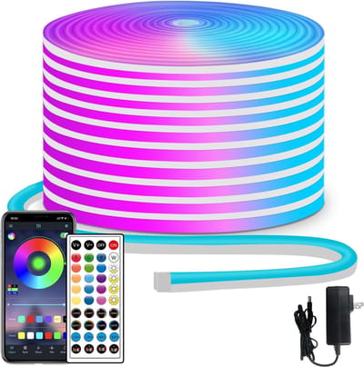 Neon LED-strip 15 m - Afstandsbediening / App-bediening - IP65 waterdichte flexibele LED-lichtstrip - 24 V RGB LED-strip neon kerstverlichting - Geschikt voor slaapkamer, kamer en buitendecoratie