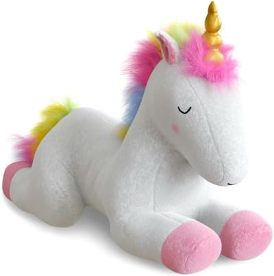 Pluche Eenhoorn - Knuffelbeest Dier - Spelen en Knuffelen - Regenboog Manen - 275 cm - Wit