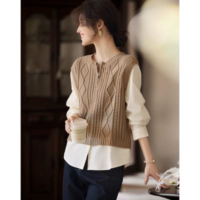 Gebreid Gilet Shirt Herfst Nieuwe Stijl Dit Jaar Trendy Temperament Shirt M brown