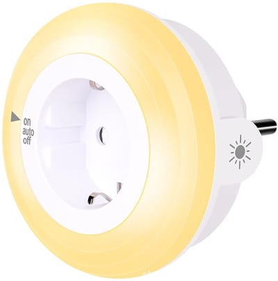 Amber-nachtlampje met schemeringssensor, led-nachtlampje voor kinderen, beschermt stopcontact, stekkerlamp met lichtsensor, helderheid instelbaar, voor hal, trap, slaapkamer, kinderkamer