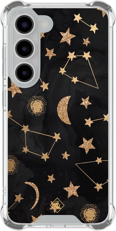 Casimoda® hoesje - Geschikt voor Samsung Galaxy S23 - Counting The Stars - Shockproof case - Extra sterk - TPU/polycarbonaat - Goudkleurig, Transparant