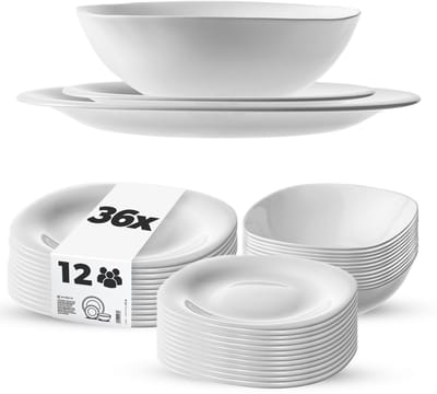 KADAX servies voor 12 personen, 36-delig, servies met soepbord, dessertbord en dinerbord, eetgerei, servies, bordservies (wit)