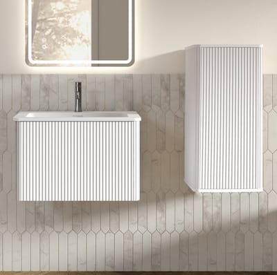 STILVORA Badmeubelset - Hangende Wastafelkast Met Zijkast En Opbergruimte - Voor Kleine Badkamer Of Gastentoilet - Wit - 60 Cm