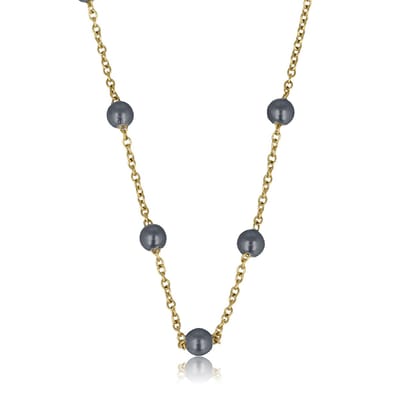 My Bendel - Goudkleurige Schakelketting met Zwarte Parels - Fijn Design - met Luxe Cadeauverpakking | Sieraden Voor Dames