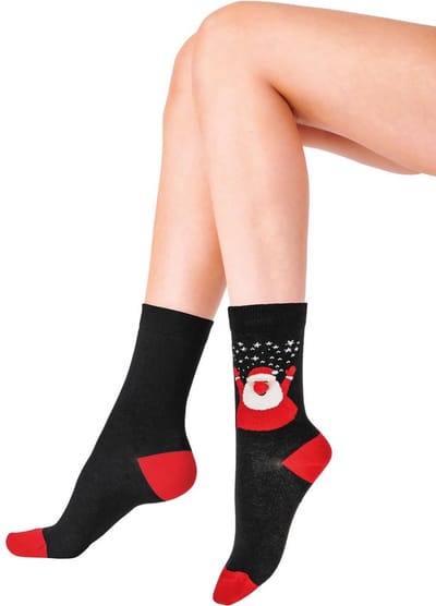 Pretty Polly Sokken - Kerst - Christmas - Dames Kerst Sokken - Design - Kerstman - Santa - One Size - Zwart/Rood