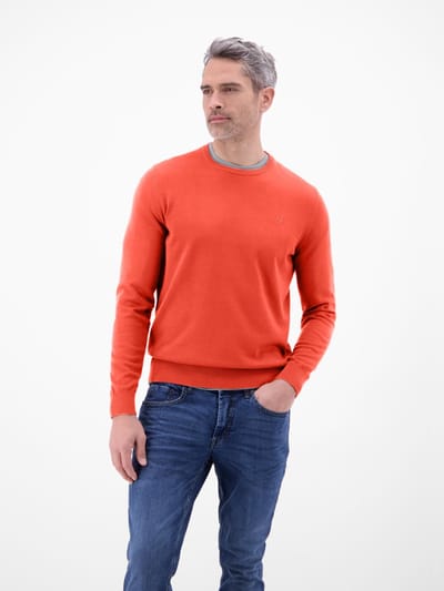 LERROS Gebreide herentrui van katoen met ronde hals , Maat: S , Kleur: MAPLE RED , 100% katoen