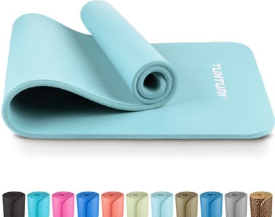Tunturi NBR Yogamat Anti Slip - Fitnessmat Extra dik & zacht - Sportmat - 180x60x1.5cm - Incl Trainingsapp - Lichtblauw