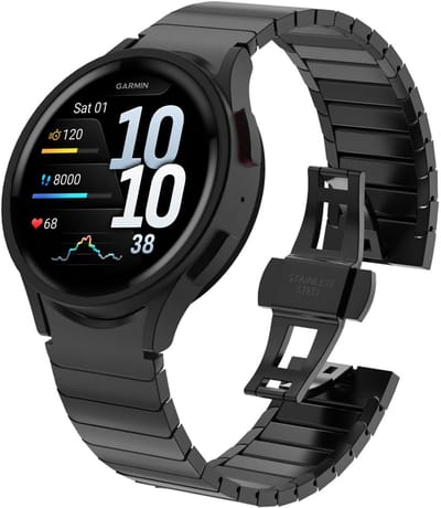 Chiguard Bandje geschikt voor Garmin Venu 4 45mm Bandje – RVS Horlogeband – Vlindersluiting - Verstelbare Schakelband - Zwart