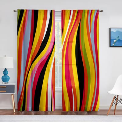 Abstracte Kunst Kleurrijke Golven Strepen Geometrisch Tule Gordijnen voor Woonkamer Slaapkamer Decoratie Transparant Voile Gordijn Raambekleding 1 PCS W100XH250cm&Grommet Top