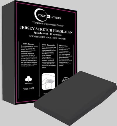 Cozy covers Jersey hoeslaken 100% katoen 90x200 cm - rondomelastiek + 30 cm matrasdikte - antraciet