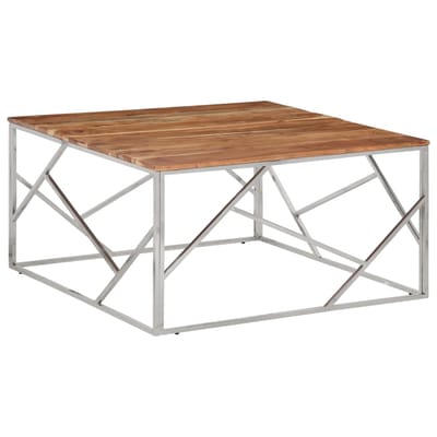 vidaXL - Salontafel - roestvrij - staal - en - massief - acaciahout - zilverkleurig