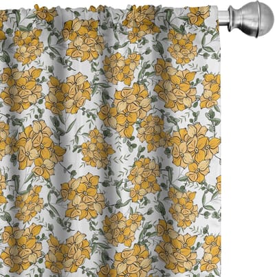 ABAKUHAUS Bloemen Gordijnen – 2-delig 75x245 cm – Microfiber – Halverduisterend – Blasses Oranje en Wit