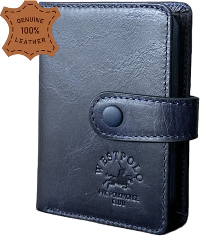 Westpolo Luxe Leren Pasjeshouder: Een Veelzijdig Geschenk voor Elke Gelegenheid Verjaardagen, Vaderdag, Valentijnsdag en meer - Blauw - Met Luxe cadeaubox - 310C van Leerella