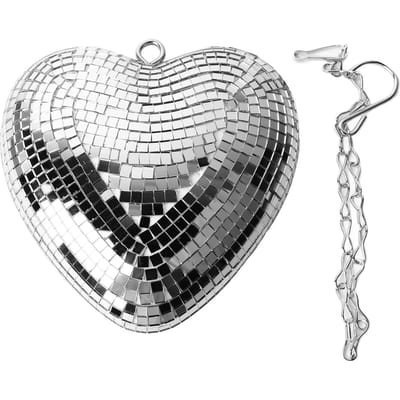 Boule Miroir en Forme de Cœur Brillante Décorative Réfléchissante Ornement Boule Miroir avec Chaîne à Crochet pour Fête argenté