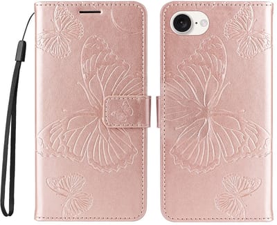 Coverup Hoesje - Geschikt voor iPhone 16e / 17e Hoesje - Coverup Vlinders Book Case - Rose Gold