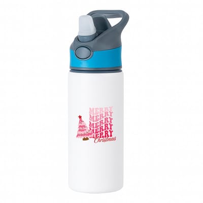 Hacebo® - Kerst merry christmas waterfles met rietje blauw - Kerstmis - Kerst beker - winter - kerst - christmas - kerst cadeau - water fles - 650ML