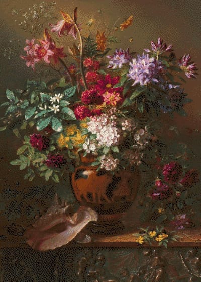 MyHobby Borduurpakket – Stilleven met bloemen in een Griekse vaas (Van Os) 50×70 cm - Aida borduurstof 5,5 kruisjes/cm (14 count) - Telpatroon - Borduurgaren - Borduurnaald - Handleiding - Voor Beginners & Gevorderden - Complete borduurset