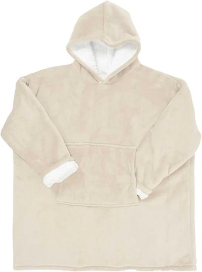DECO FACTORY, TX91671, Sherpa Linen Interior Hoodie, Soft and Fluffy Comfort, Ideal for Cocooning Evenings, Versatile as a Plaid or Bed Throw, Size M, Beige