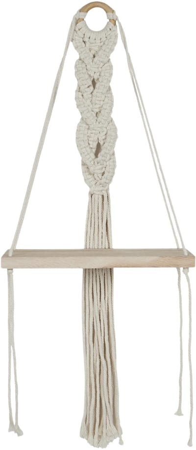 Home Deco Fabric Wandplank/wandrek Ibiza - naturel - Boho stijl - 25 x 62 x 10 cm - muurplankjes