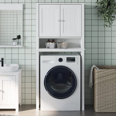 Wasmachine ombouw - Kast - Opbouwmeubel - Verhoger - Wasmachine meubel - Opbergkast - Hout - Wit
