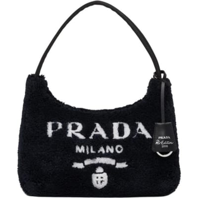 Prada Re-Edition Logo Rits Sluiting Badstof Onderarm Mini Tote Tas Dames tassen Zwart 1NE515_2DXO_F0967 Basic Set (Bag+Dust Bag) black