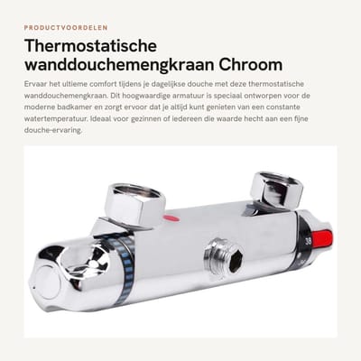 Dailygoods- Wanddouchemengkraan Thermostatisch - Thermostaatkraan - Douchearmatuur - Verchroomd Messing - Comfortabel - Instelbare Temperatuur - Douchekraan