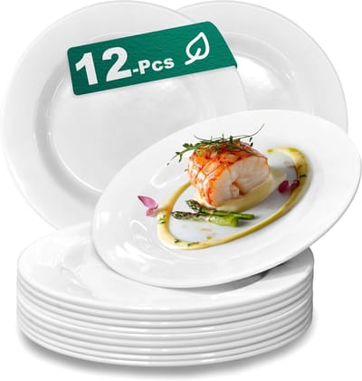 Set van 12 Lichte, Onbreekbare Dinerset - 10.5 Inch Witte Borden voor Binnen en Buiten