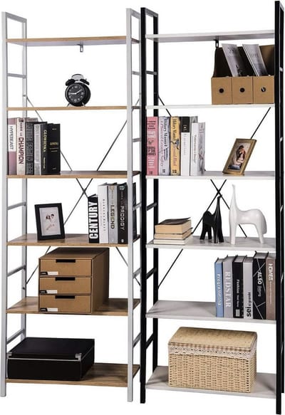 Bolt Edge Boekenkast - Industrieel - Wit/Oak - 6 lagen - Voor woonkamer of slaapkamer