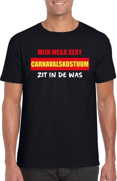 Mijn sexy carnavalskostuum zit in de was fun t-shirt heren zwart - Carnaval verkleedkleding S