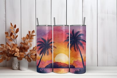 Thermosbeker Palmbomen - 600 ml RVS Tumbler met Rietje - Cadeau - Schoolbeker - Antilek dop - Vaatwasserbestendig - Werkbeker - To go beker - Zomaar
