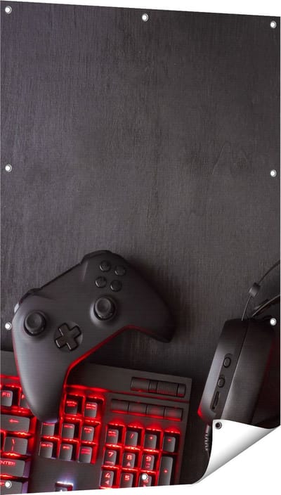Gards Tuinposter Gaming Spullen - Accessoires - Controller - 80x120 cm - Tuindoek - Tuindecoratie - Wanddecoratie buiten - Tuinschilderij