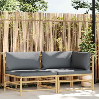 vidaXL - 2-delige - Loungeset - met - donkergrijze - kussens - bamboe