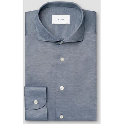 Eton Overhemd Lightweight Natural Stretch King Knit Filo di Scozia Cotton Donker Blauw / male